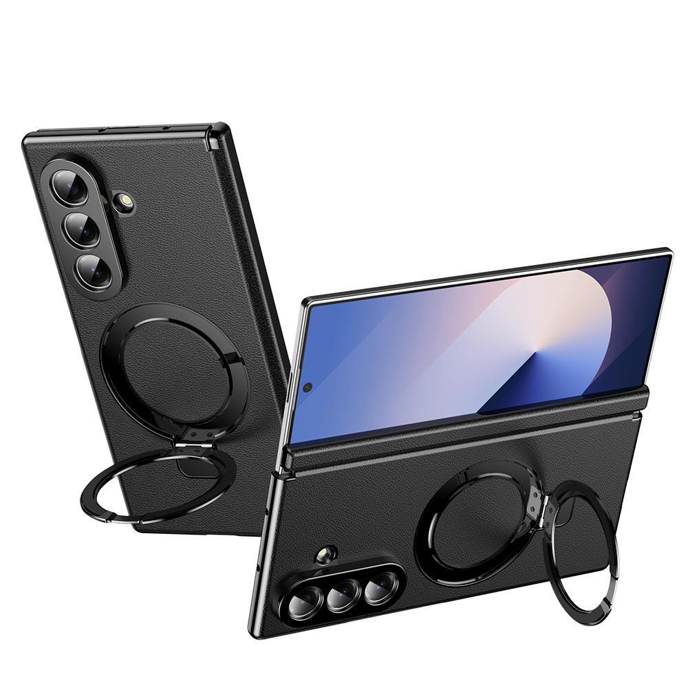 Magsafe Magnetic Holder Hinge Protective Case For Samsung Galaxy Z Fold 7 6 5 Plating Leather Fold7 With Screen Glass Film Cover