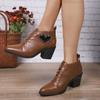 2026 Autumn Women's Brown Ankle Boots New Lace-up Chunky High Heeled Short Boots Black with Heart Decors Women Botines Size35-43