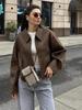 Mode Bruine Jas met Rits voor Dames Elegante Revers Lange Mouw Korte Jassen Dames Vintage Dames Street Bovenkleding