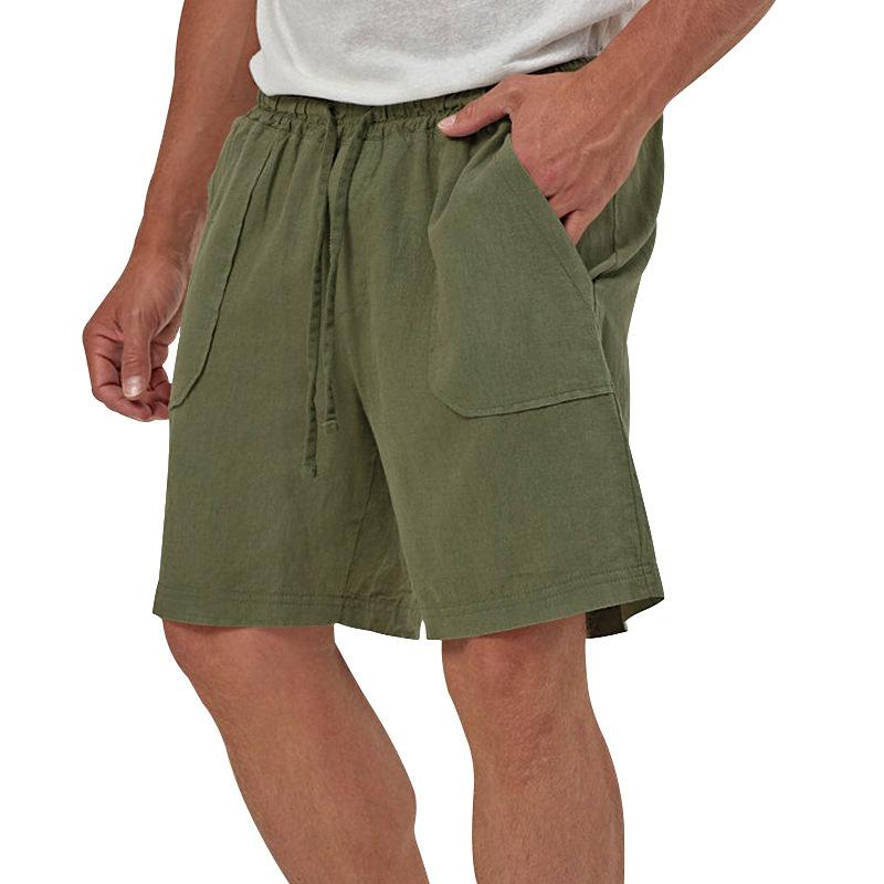 Men Linen Casual Shorts, Elastic Drawstring Waist Big Patch Pocket Loose Fit Lightweight Summer Beach Walking Shorts With Side Pockets Multiple Colors