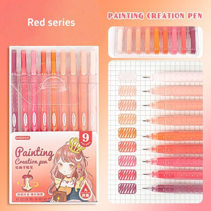 9pcs Romantic Multi Color Pens Set Gel Ink Vintage Marker Liner 0.5mm Ballpoint Stationery Gift