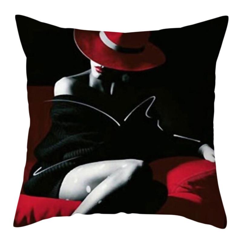 Home Deko Kissenbezug Wohnzimmer Elegantes Damenmuster Sofa Rot Schwarz Kissenbezug