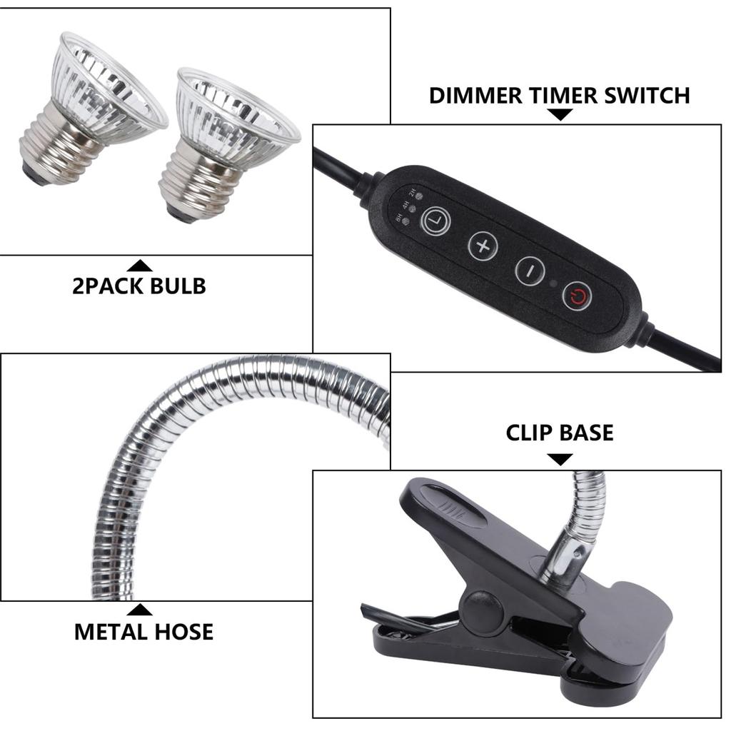 Reptile Insulated Lamp with Fixing Clip 50W UVA UVB Bulb Feeding Box Timeable Heat Lamp for Lizard Supplies Turtle Accessories