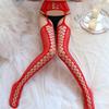 Sexy Netzstrümpfe y Spitze offener Jumpsuit Strümpfe einteilig Netz Strumpfhalter Strumpfband Verführung