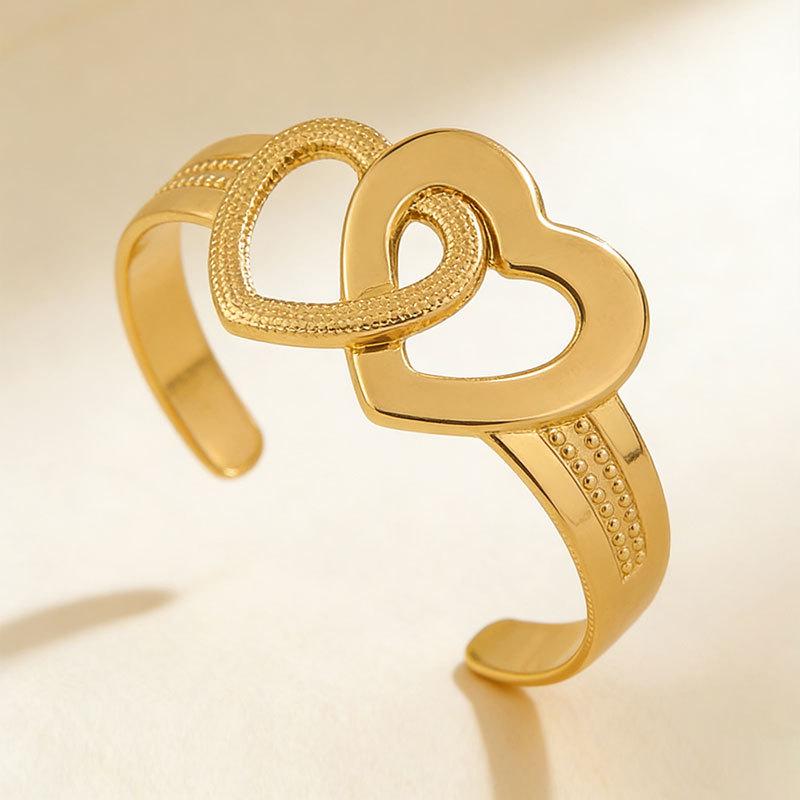 European & American Heart Ring and Bracelet Set: Korean Style, Open, Simple, Unique Design for Women