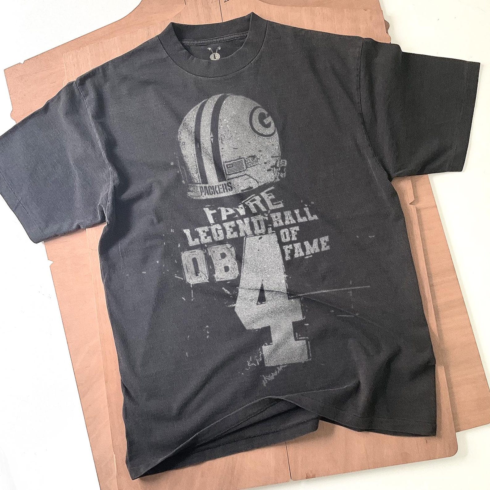 Brett Favre Handmade Bleached T-Shirt: Faded Black Football Legend Tee XL