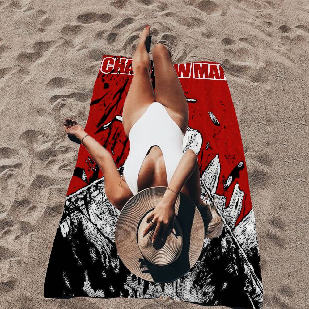 Toalla de Playa para Nadar Anime Chainsaw Man Toalla Suave Absorbente Paño de Lavar Regalos para Niños Viajes Camping Gimnasio