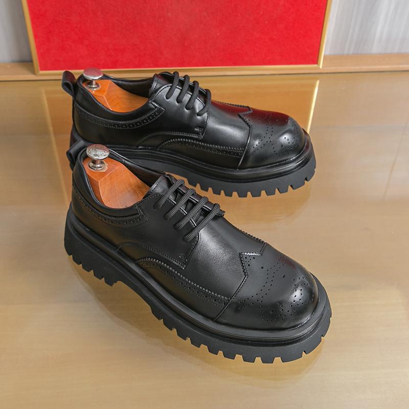 Fashion Retro Men Classic Brogue Leather Shoes Dark Brown Thick-soled Durable Lace-up Busines Office Shoes Social Shoes Men Sizes 38-46