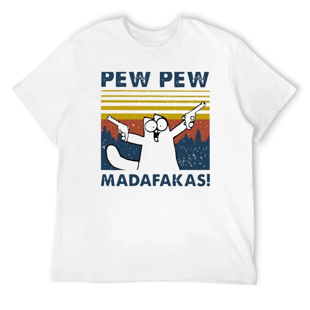

Pew Pew Madafakas Tshirt Men Short Sleeve Novelty Funny Cat T Shirt Cotton Loose Tops Shirts Tee T-Shirt Daily Streetwear S