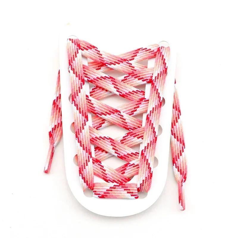 1 Pair Colorful Striped Shoe Laces for Woman Man Width 1CM Rainbow Shoelace Flat Shoelaces for Sneakers Length 100/120/140/160CM