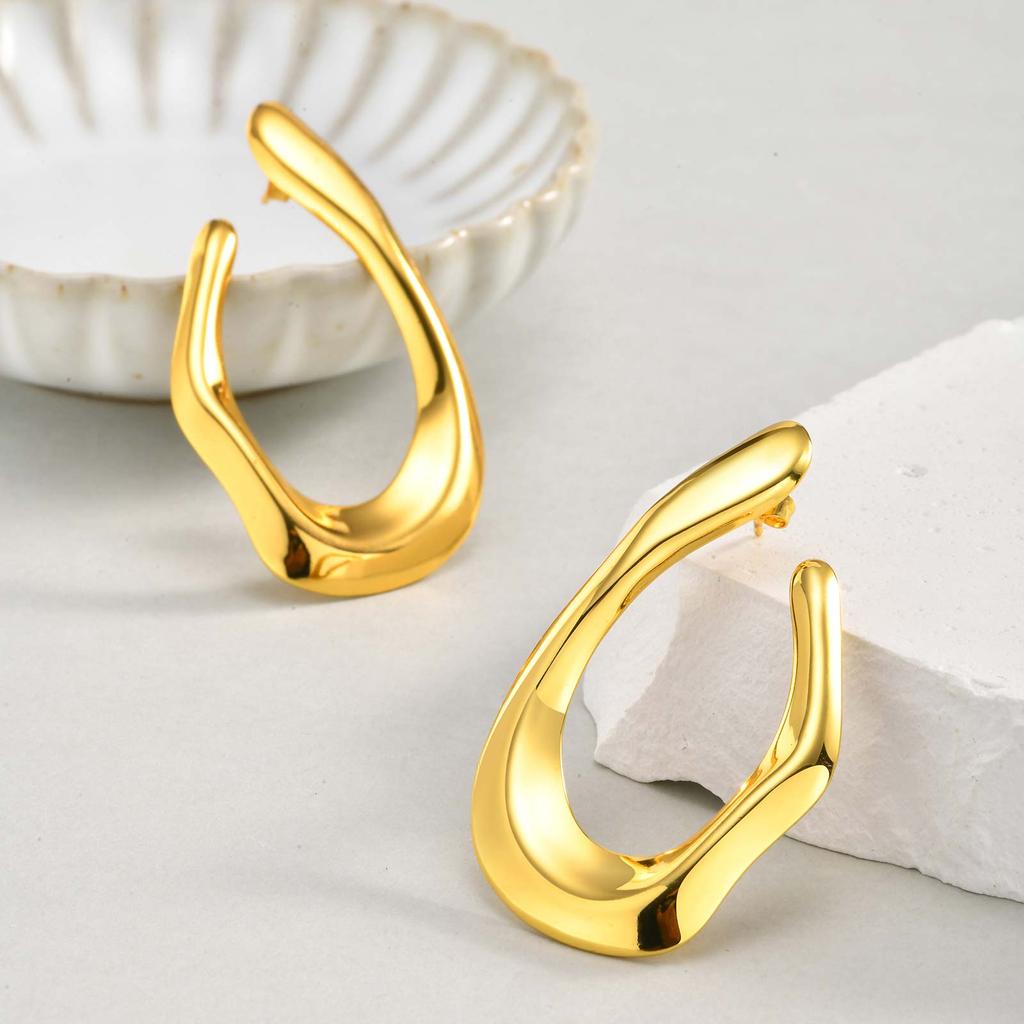 Irregular U-shaped Earrings for Women,Gold Color Exaggerated Stainless Steel Stud Earrings,Vintage Geometric Jewelry Gifts