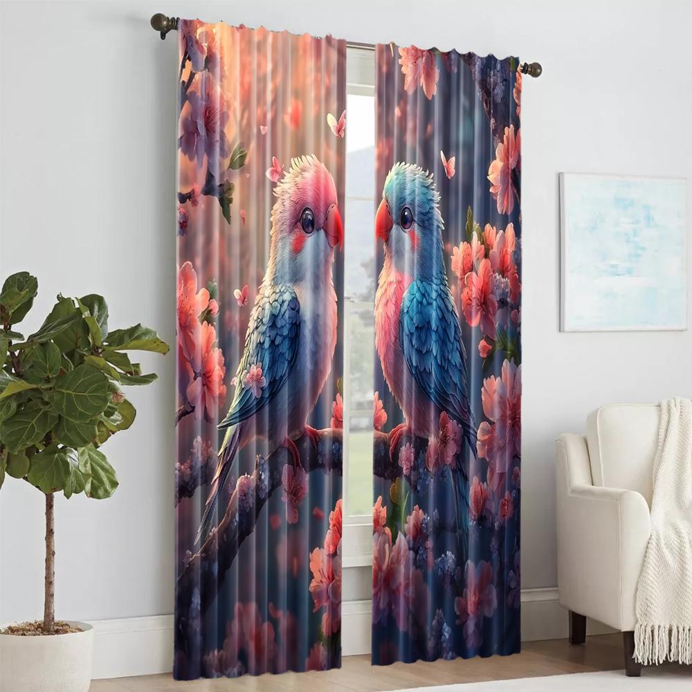 2 Stück, vielseitige transparente Polyestervorhänge zur Heimdekoration Love Birds für Schlafzimmer und Wohnzimmer