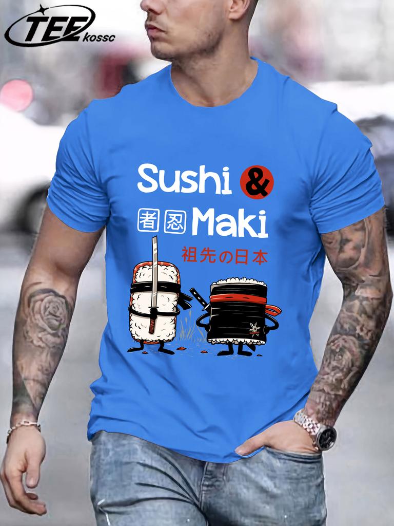 Sushi MakiS Japanese Cuisine TShirt Men Summer Cotton T Shirts AllMatch Casual Clothes ONeck Loose Unisex Colour Streetwear