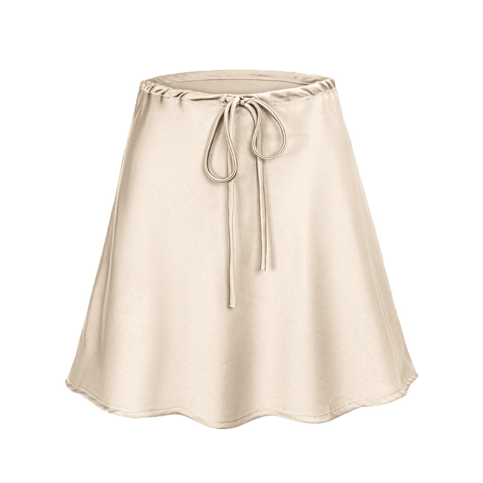 

Женская модная короткая юбка с высокой талией, застежкой-молнией и завязками на бедрах L бежевый