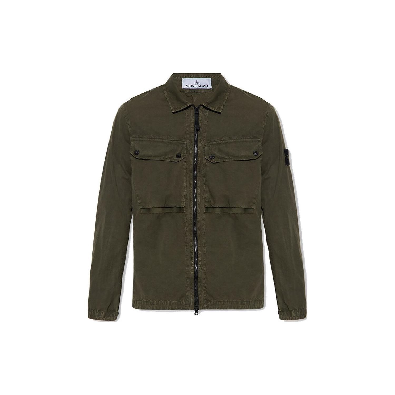 

Stone Island FW23 Organic Cotton Washed Vintage Solid Logo Double Pocket Collar Long Sleeve Shirt Jacket Men jackets Olive-Green 7915102WN-V0158 M