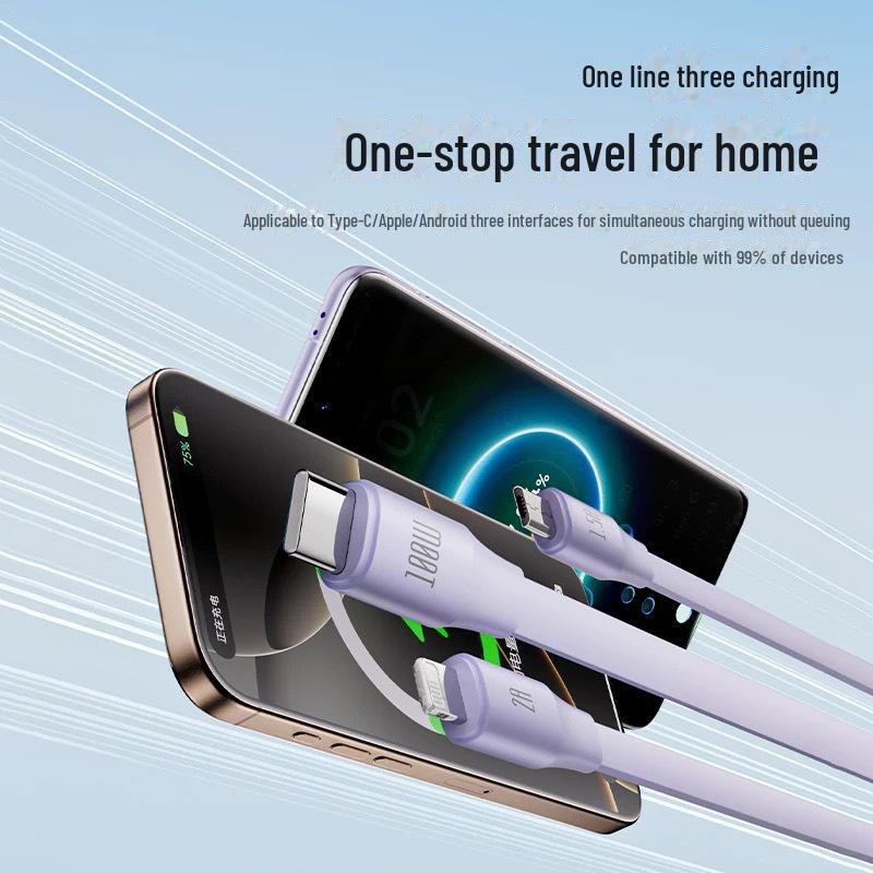 PISEN 3-in-1 Retractable Fast Charging Cable for Apple, Huawei, and Type-C Devices.