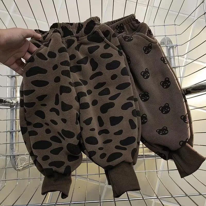 Baby Plyschbyxor Sammet Höst Vinter Pojkes Tjocka Mjukisbyxor Barn Flickors Tecknade Byxor Barns Varma Byxor Trend