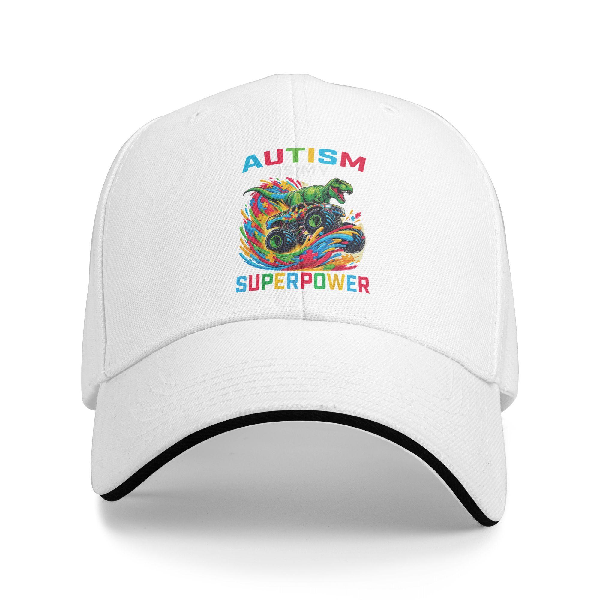 

Autism is My Superpower Dino T Rex Monster Sun Baseball Cap Summer Women Men Design Trucker Hat Cool Outdoor Sport Snapback Cap As Picture белый