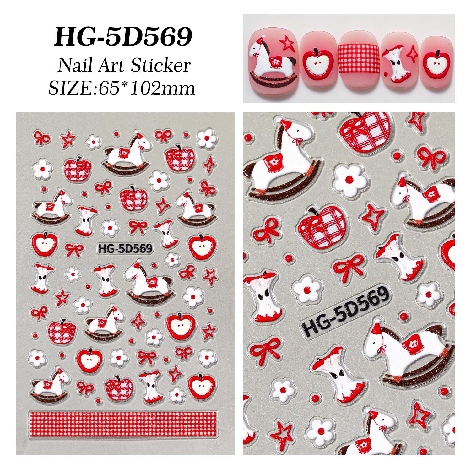 5D Embossed Nail Stickers: Floral, Cartoon, National Style, Fruit Designs, Hot Stamping