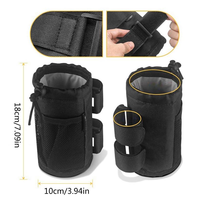 Zusammenklappbarer Fahrrad-Campbecher-Getränkehalter mit Netztaschen und Klettbändern, Verstellbare Becherhaltertasche für Mountainbike