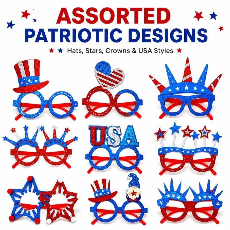USA Patriotic Party Glasses 4th of July Red White Blue Felt Photo Booth Props Independence Day Costume Eyewear/Hair Band