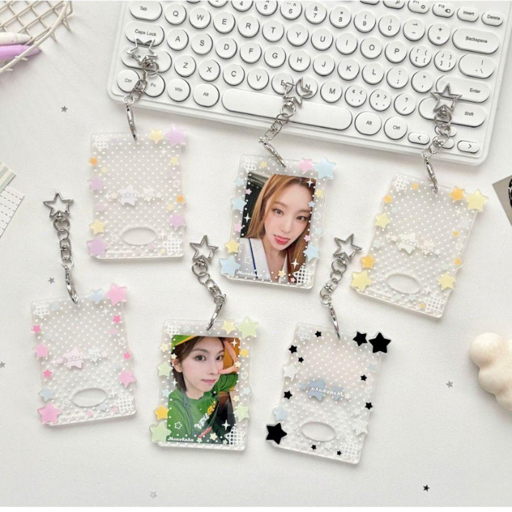 Lovely Shining Stars Kpop Photo Card Holder Keychain 3 Inch Acrylic ID Card Cover Clear Portable Card Sleeve Bag Pendant