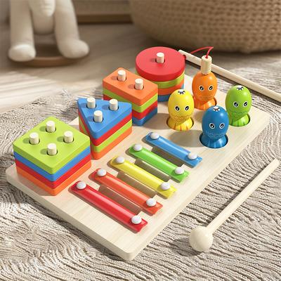 Montessori Kleinkind Farbensortierspielzeug 3-in-1 Holzform Stapelspiel Frühes pädagogisches farbenfrohes Lernaktivitätsspielzeug