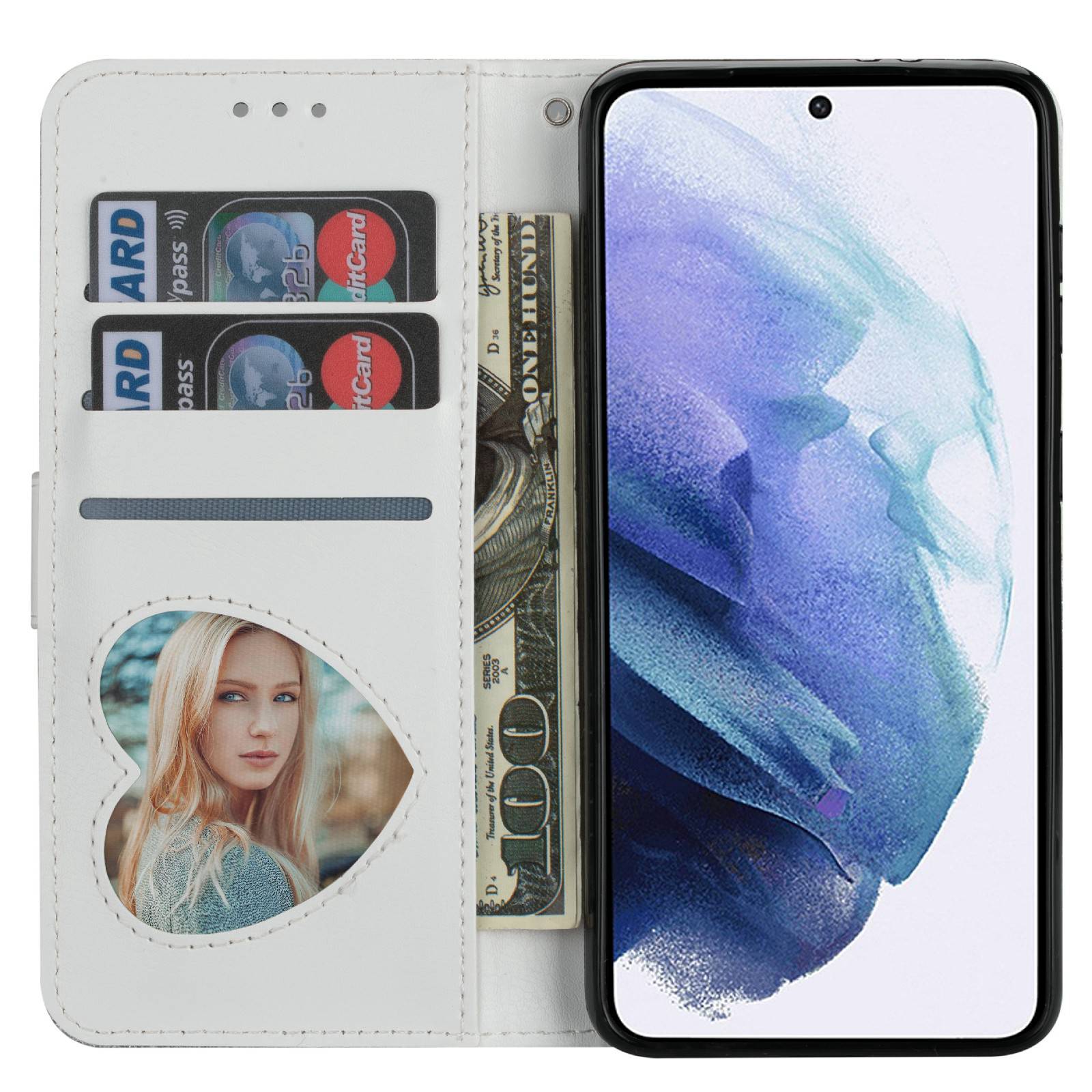 

For Samsung Galaxy S24 Case Glittery Phone Wallet Cover with Zipper Pocket Silver