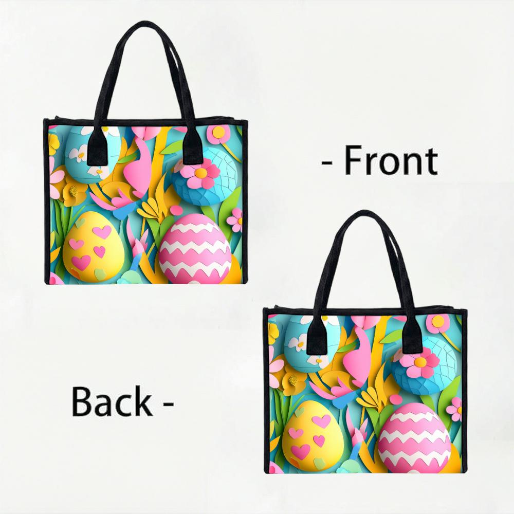 Easter Print Tote Bag Large Casual Shoulder Bag for Daily Shopping Travel Lightweight Reusable Handbag