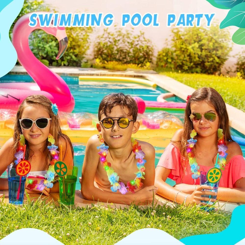 10PCS Multicolor LED Hawaii Leis Silk Petal DIY Flower Wreath Glow in the Dark Beach Accessories Glow Necklace Celebration