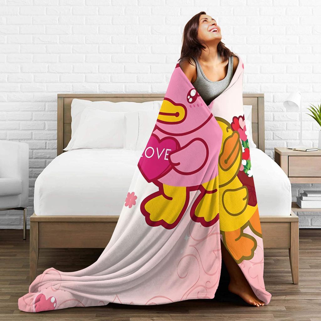 Yellow Duck Love Flannel Blankets Winter Soft Throw Blanket for Girls Boys Living Room Pattern Bedspread Sofa Bed Cover