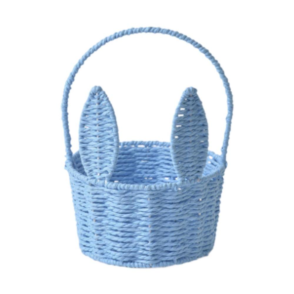 

Cartoon Rabbit Ear Storage Basket Handmade Multifunctional Egg Gathering Ornaments with Handle Woven Basket Easter Festival Gift синій