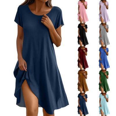 Short Sleeve Boho Dress For Women Casual Loose Fit Summer Sundress Floral Print Dress With Pockets