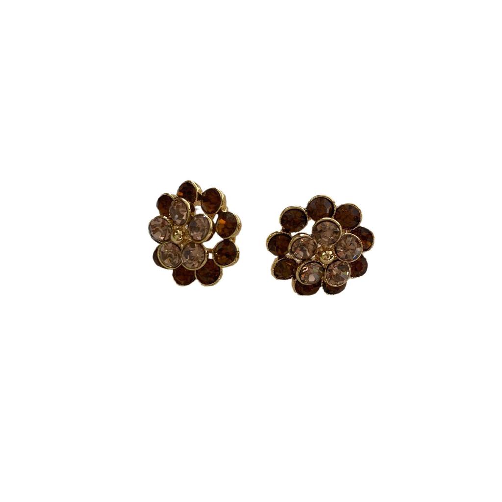 Exquisite Full Diamond Sunflower Hollow Flower Stud Earrings Temperament Exquisite Inlaid Zircon High-End Light Luxury Earrings