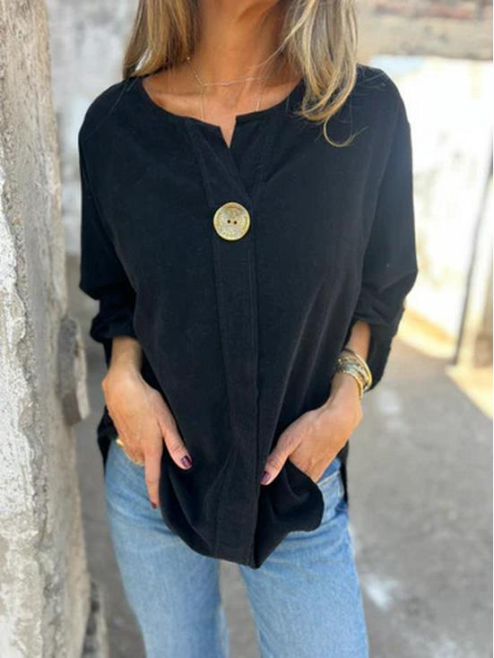 2025 Retro Casual Corduroy Long-Sleeve Shirt for Women - European & American Autumn/Spring Style