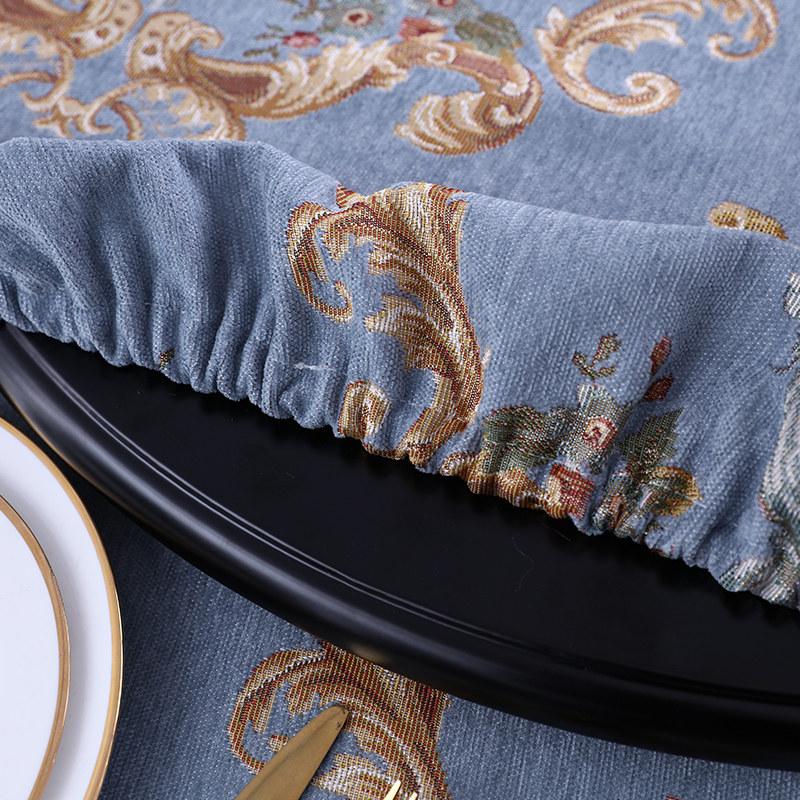 Beige Retro Tassel Round Tablecloth Jacquard 3D Floral Table Cover European Fabric Turntable Cover for Party Events