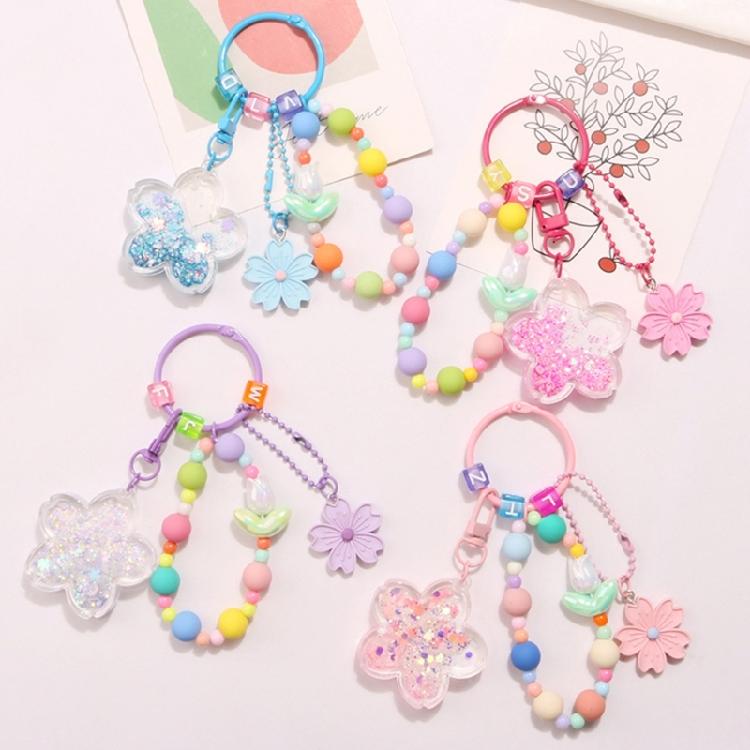 Cherry Blossoms Quicksand Keyring Women Girls DIY Bag Earphone Cover Pendants