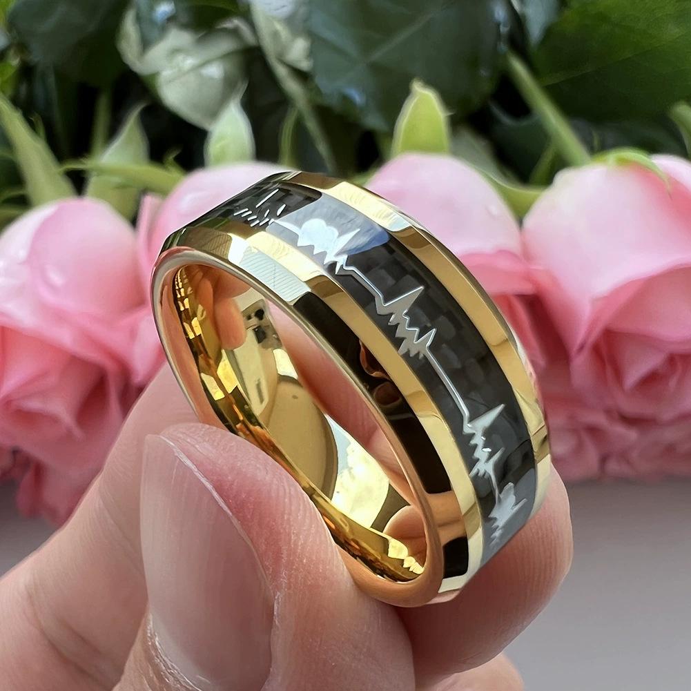 Vintage Carbon Fiber Heartbeat Couple Rings Fashionable Hand Jewelry For Lovers