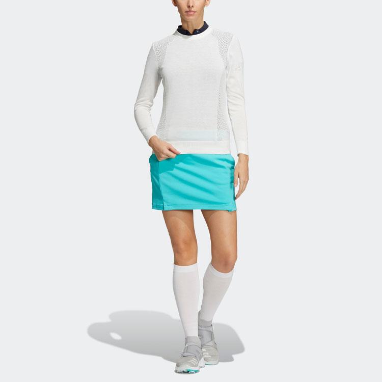 Adidas Play Green Pullover Sweater Solid Color Hollow Round Neck Knitted Long Sleeve T-Shirt Women Sweater White HA5845