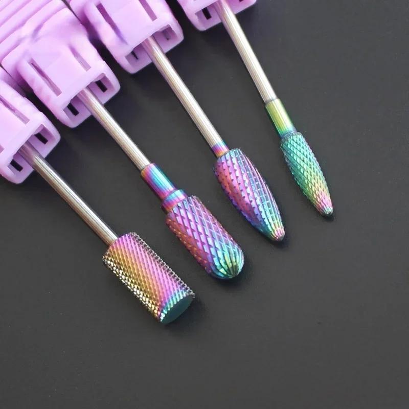 Brocas de Unha com Revestimento Arco-Íris Brocas de Metal Duro Brocas Rotativas Acessórios de Broca Manicures Ferramentas Elétricas de Beleza para Unhas
