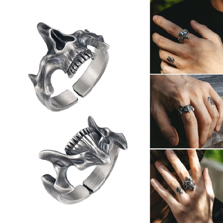 Vintage Gothic Skull Rings Unique Men's Dainty Goth Skull Rings Silver Black Retro Punk Fashion Rings Statement