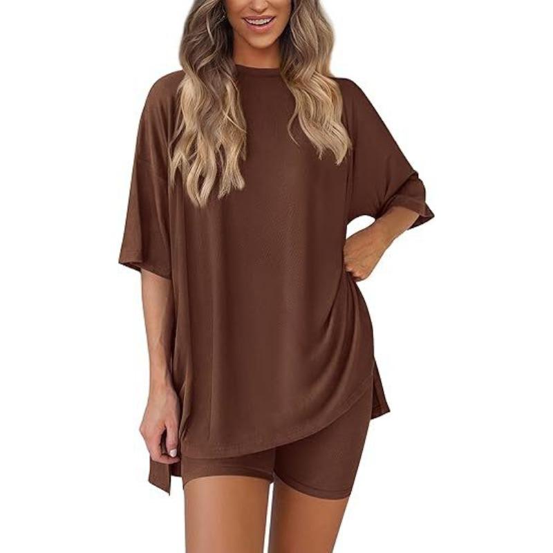 Women's Casual Sports Two-piece Set, Loose And Fashionable Printed Top, Short Sleeved Shorts Set