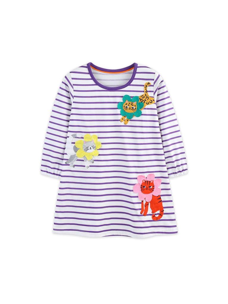 Autumn New Children's Dress: Animal Applique Princess Skirt, Striped Design for Toddlers and Girls