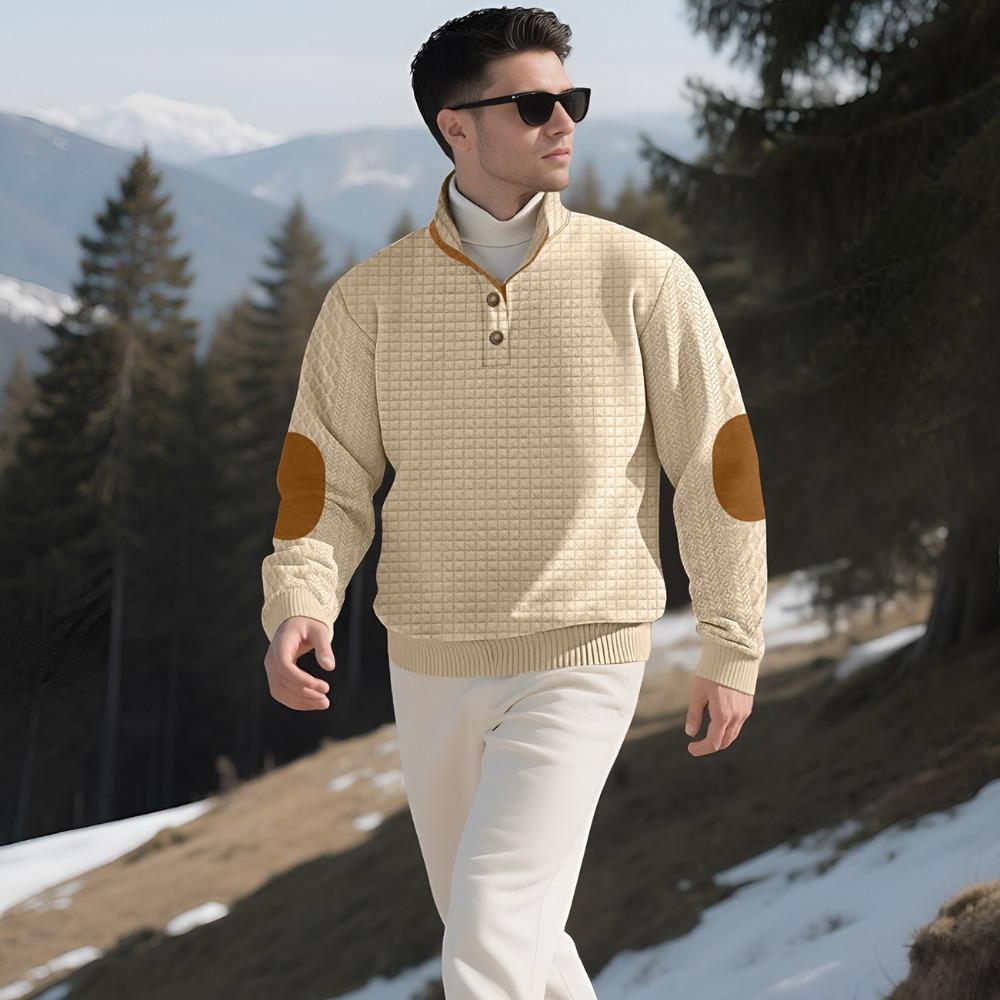 Autumn and Winter Men's New Square Grid Men's Stand Up Collar Single Breasted Casual Long Sleeved Sweatshirt