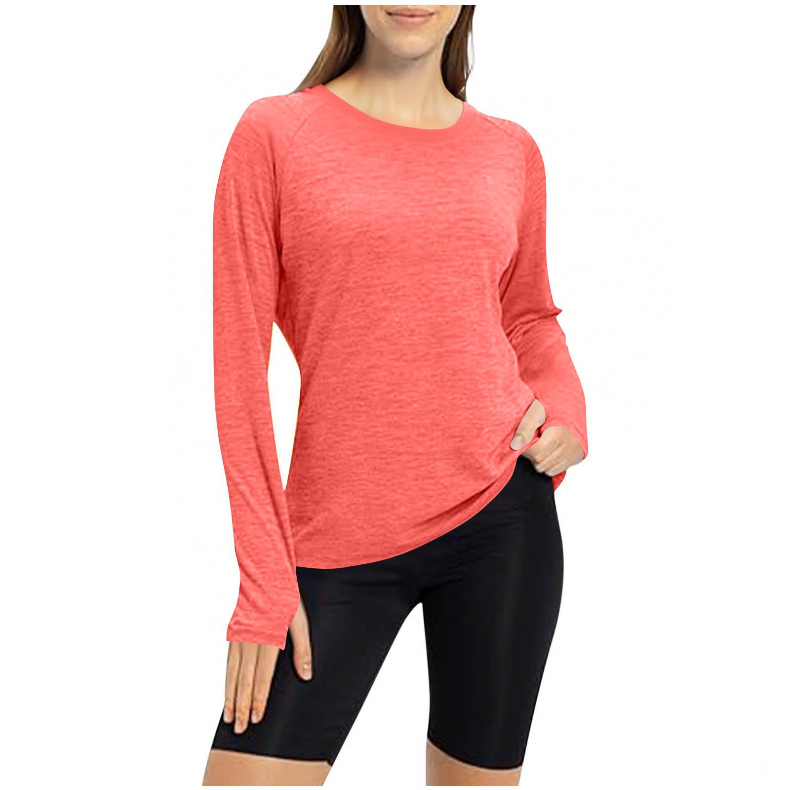 

Crew Neck Finger Cover Yoga Long Sleeve Training Running Top T-Shirt Women XXL