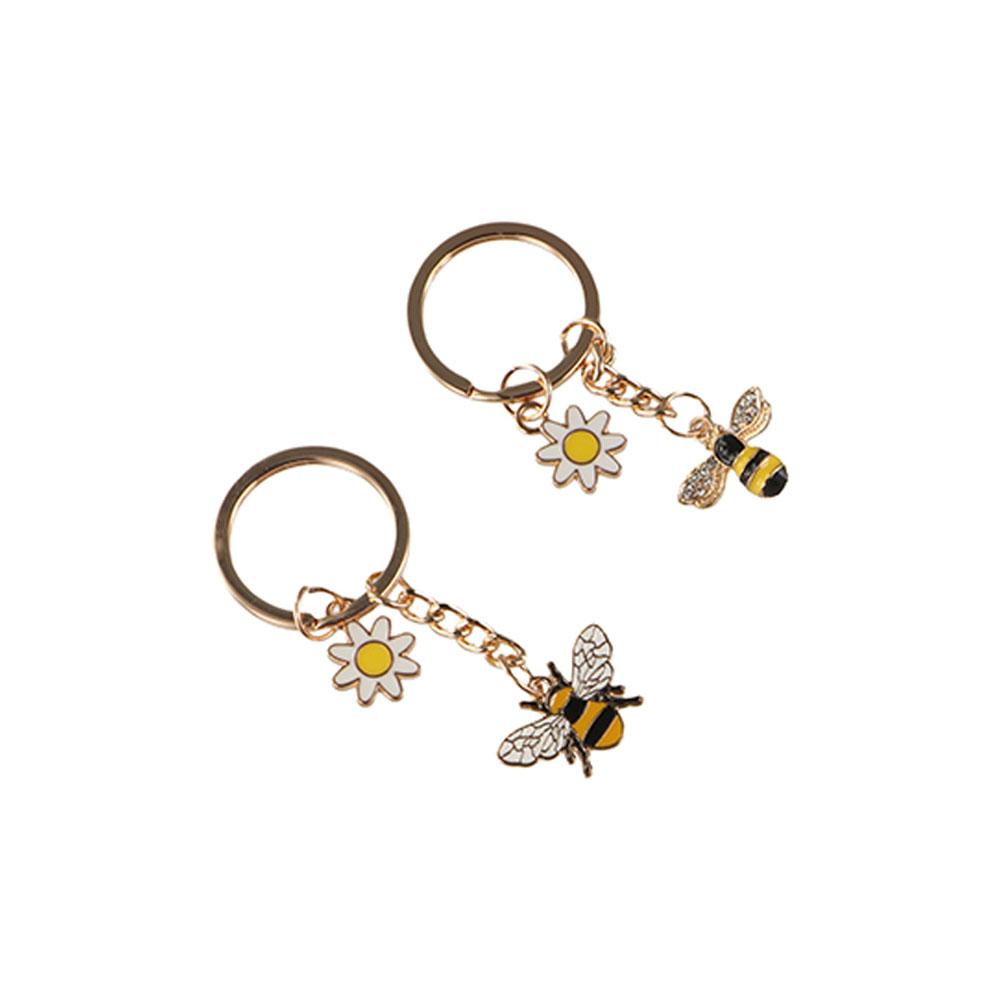 Mini Garden Key Chains Cute Metal Enamel Pendant Bee Flower Key Ring  for Women Men