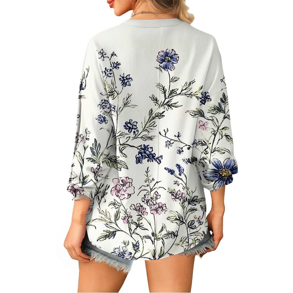 Women's T Shirt Tee Printed Long Sleeve Daily Weekend Fashion Basic V Neck Curved Hem Regular Top