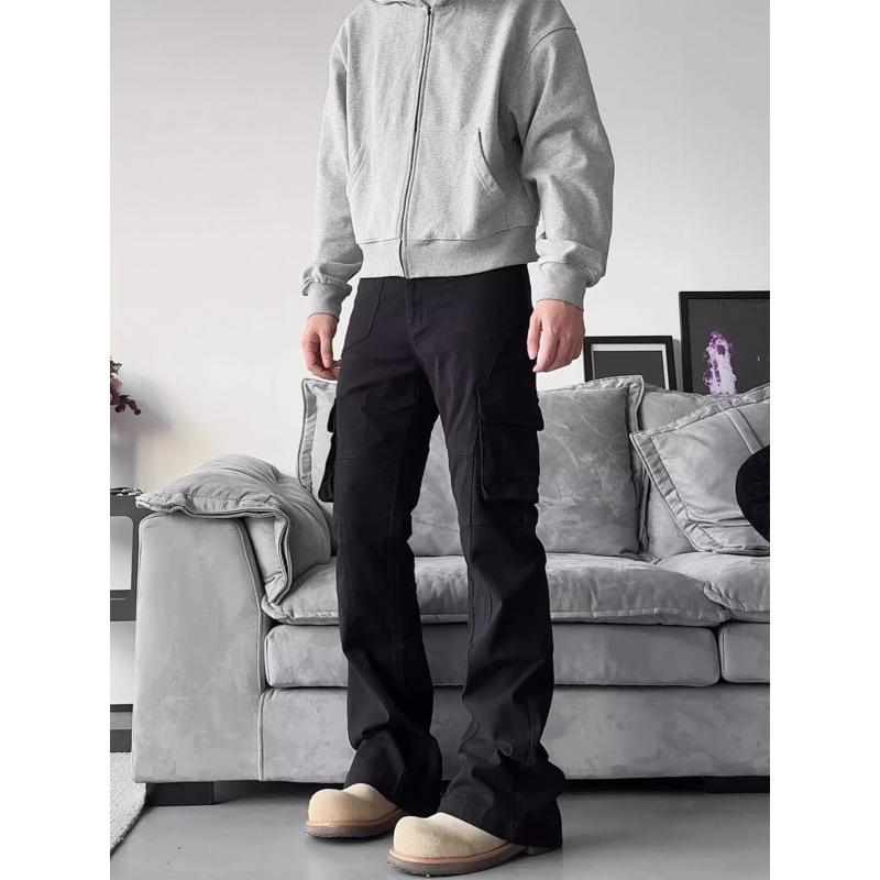 JYL Unisex Cargo Pants Cross-Border Solid High-Street Denim 2XL амарантовый