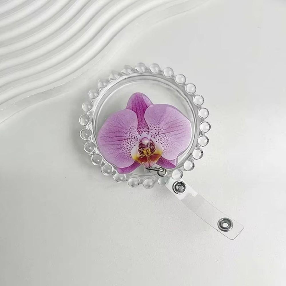 Orchid Design ID Card Badge Holder Clip Acrylic Resin Orchid ID Badge  For Women