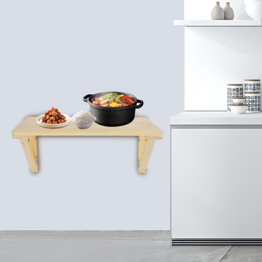 Compact Wall Mounted Folding Table 80x60cm, Solid Pine Wood Drop Leaf Desk, Foldable Wall Mount Desk for Kitchen Laundry Room
